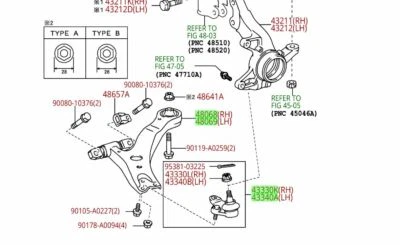 Brazos de control inferiores delanteros y rótulas originales Toyota Sienna 2011-2016 OEM Foto 1 de 2