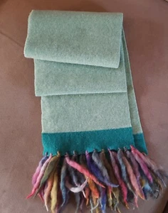 Ben Alder Pure New Wool Scarf Lt Green  Rainbow-Color Yarn Tassels Soft & Thick - Picture 1 of 4
