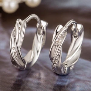 925 Sterling Silver Crystal Hoop Earrings Women Girls Jewellery Gift UK - Picture 1 of 6