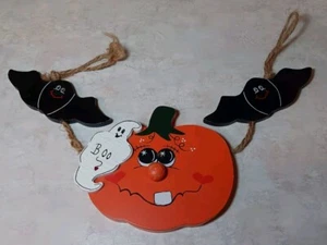 Cute Halloween Ornament Jack-o-latern And Bats Finished Crafts Holiday Decor - Picture 1 of 6
