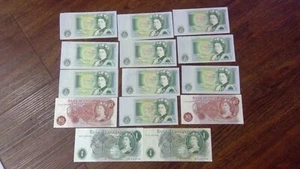 GB 14 UNCIRCULATED BANKNOTES   10/-   and  £1  PRISTINE - Picture 1 of 3