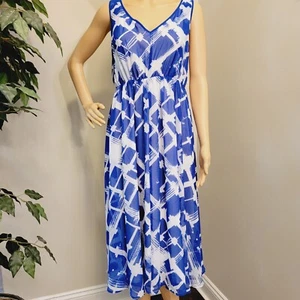 LANE BRYANT Women's Blue & White V-Neck Sleeveless Flowy Midi Dress Size 16 - Picture 1 of 14