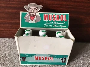 NOS Vintage Muskol Store Display Holder W/6 Muskol Full 2 fl oz Plastic Bottles - Picture 1 of 14