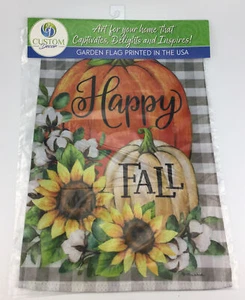 MASSANFERTIGUNG DEKOR KÜRBISSE BAUMWOLLE "HAPPY FALL" GARTENFLAGGE 12X18  - Bild 1 von 1