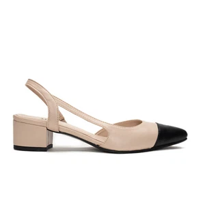 Women heels shoes slingback black beige vegan leather point toe elastic elegant - Imagen 1 de 10