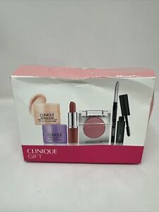 CLINIQUE 6 Piece Skincare & Makeup Travel Set New In Bent Box Moisture Surge 0.5