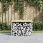 Outdoor Garden Bench Solid Pine Wood Seat Galvanized Steel Gabion Rustic Design