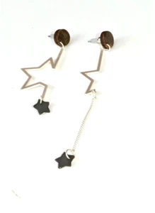 big metal london fine magic asymmetric star long earrings silver mother of pearl - Picture 1 of 5