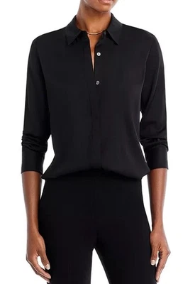 Blusa Theory L Grande Sunaya HP Negra Elastizada Seda Manga Larga Top $245 Foto 1 de 4