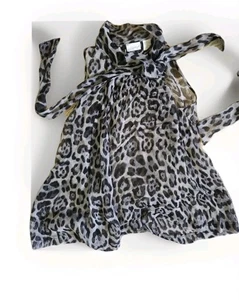 Blusa corbata con estampado de leopardo transparente 8 negra y gris Spiegel nueva sin etiquetas - Imagen 1 de 7