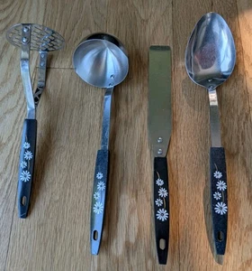 VTG Stainless USA Black DAISY LADLE  Serving Spoon Masher Cake Spreader Lot Of 4 - Picture 1 of 11