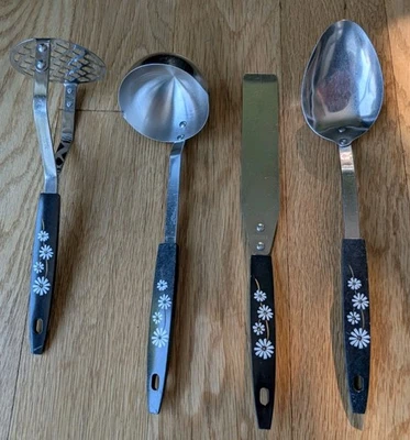 VTG Stainless USA Black DAISY LADLE  Serving Spoon Masher Cake Spreader Lot Of 4 - Image 1 of 4