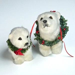 Byers Choice Eisbär & Jungtier Figuren 2011 Weihnachtsdeko mit Kränzen - Bild 1 von 6