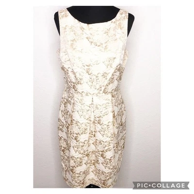 Vestido Vaina Eliza J Oro Crema Metalizado Floral Brocado Sin Mangas Tulipán Talla 12 Foto 1 de 4