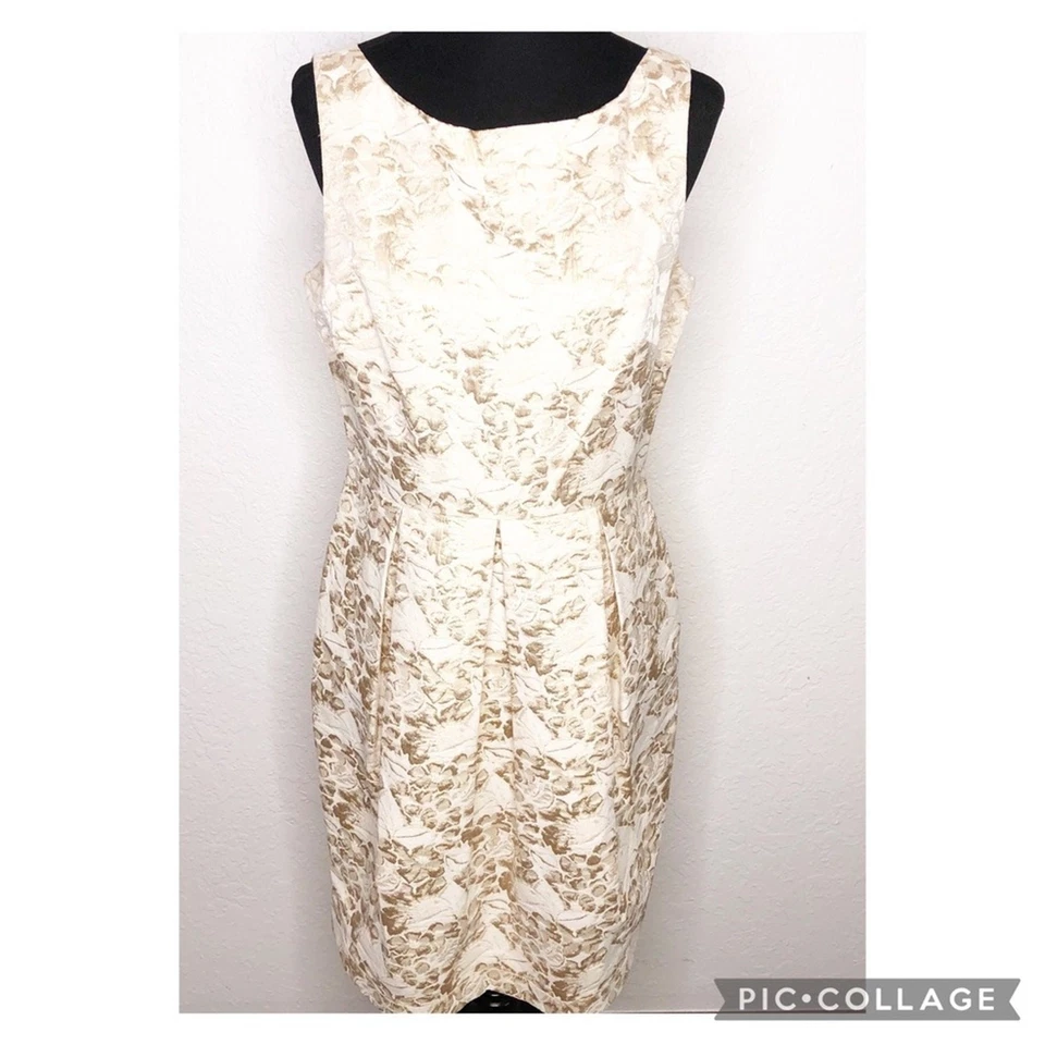 Eliza J cream gold metallic floral brocade sleeveless tulip sheath dress size 12 - Image 1 of 4