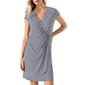 Tommy Bahama Clara blau weiß Schraffendruck Faux V-Ausschnitt Wickelkleid Gr. SMALL - Bild 1 von 7