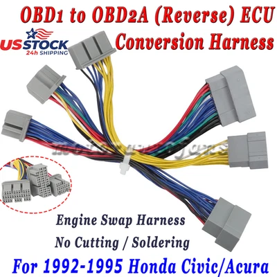 OBD1 to OBD2A Reverse Conversion Harness Adapter For 1992-95 Honda Acura Civic - Изображение 1 из 4