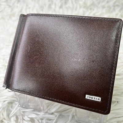 Cartera Porter Cuero Marrón Clip para Dinero Plegable Auténtica Usada Foto 1 de 4