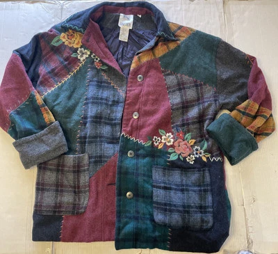 VINTAGE Together Patchwork Coat Floral Embroidery Wool Blend Womens L 80s EUC - Изображение 1 из 4