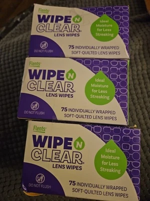 Flents Wipe N Clear Lens Wipes 75 Count X 3 Individually Wrapped Soft 225 Wipes