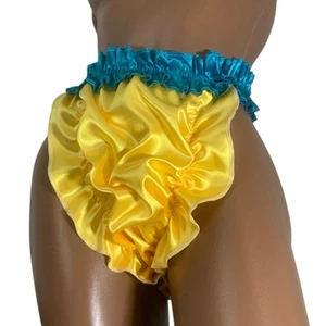 High Shine Silky Soft Luxury DOUBLE Satin Tanga Style Flutter Sissy Panty Yellow - Picture 1 of 6