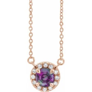 14K Rose 3 mm Natural Alexandrite & .03 CTW Natural Diamond 18" Necklace - Picture 1 of 2