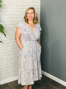 Neu mit Etikett Boutique Designer Kori blau aztekisch mittlerer Halstuch Kleid Taschen S M L XL 1X 2X 3X - Bild 1 von 9