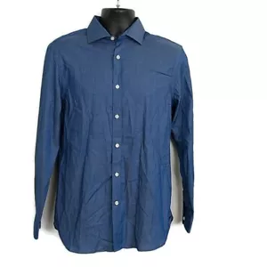 Michael Kors Mens sz M Casual Button Up Shirt Blue Dotted Long Sleeve Slim Fit - Picture 1 of 8