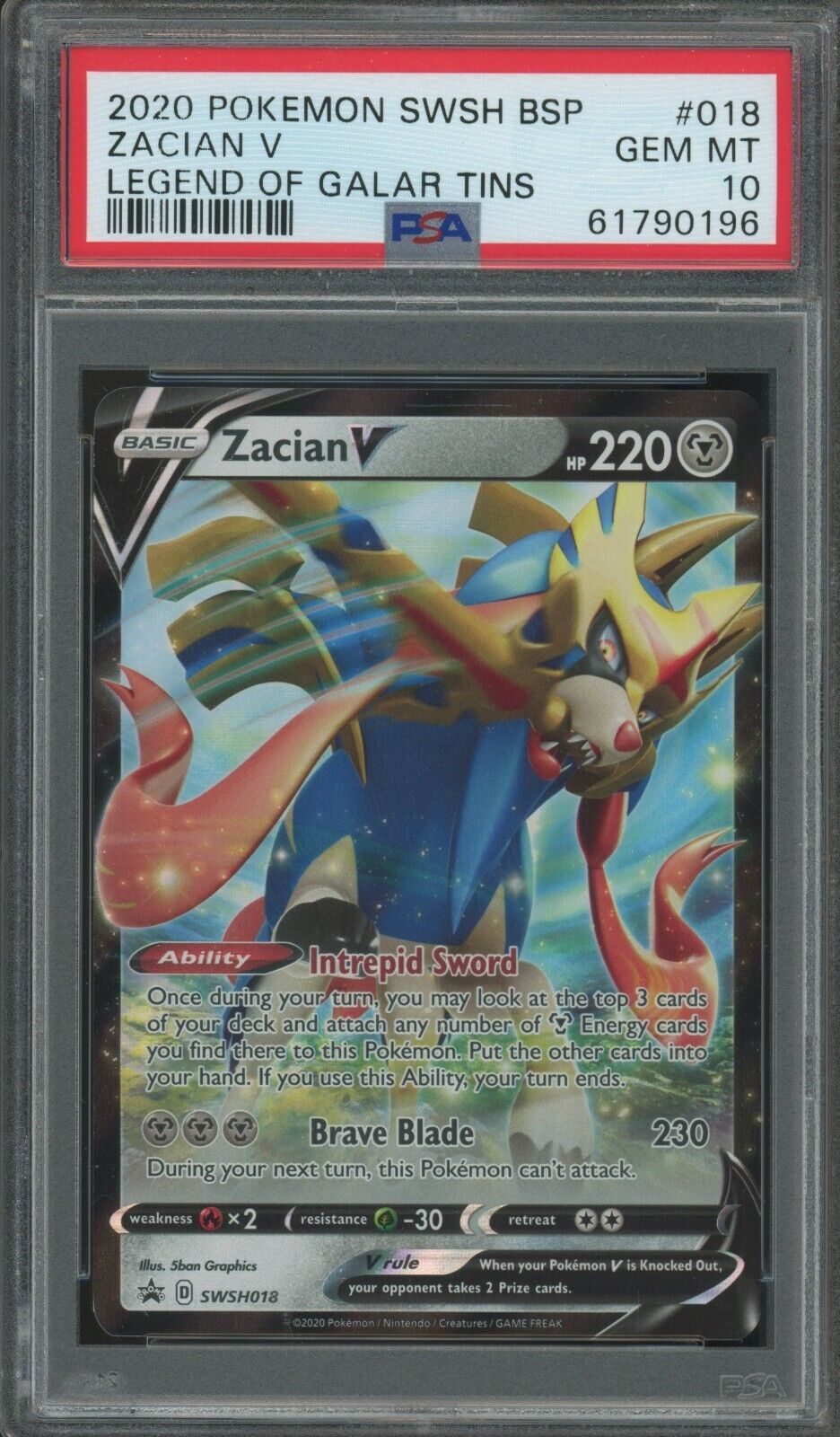 Pokemon Zacian V Legend of Galar Tins Promo SWSH018 PSA 10 -196M2