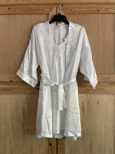 Vintage Alexandra Nicole Satin Silk White Embroidered Beaded Slip Nightgown Robe - Picture 1 of 9