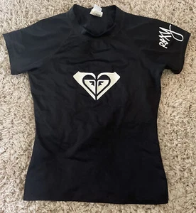 ROXY Juniors Black Short Sleeve Rashguard Swim Top size M EUC - Picture 1 of 6