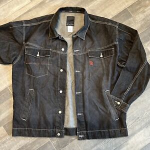 Sean John Black Denim Jacket Y2K’s Hip Hop Streetwear Button Front 2XL