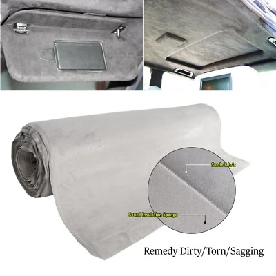 84"x 60" Gray Suede Headliner Fabric Car Interiors Roof and Panel Lining Replace - Image 1 of 4