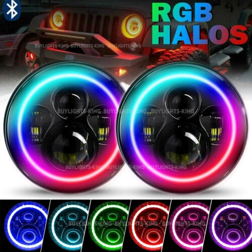 2x 7inch RGB LED Projector Headlights Halo Angel Eye Bluetooth for GQ PATROL - image 1 of 4