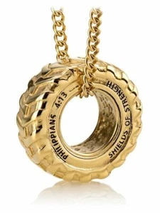 Women's Gold Stainless Steel Tire Necklace-Phil 4:13 Shields of Strength - Picture 1 of 4