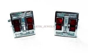 Heated Ruby Gemstone with 925 Sterling Silver Cufflink #2540 - Picture 1 of 4