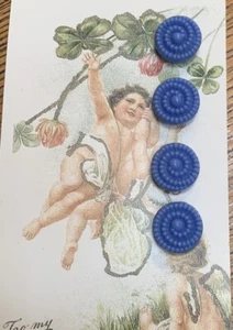 Set of 4~Vintage 1/2" Periwinkle spiral dot Glass Buttons~Pre WWII NOS - Picture 1 of 2