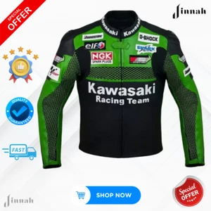 Jinnah Kawasaki Racing Team Leather Motorcycle Jacket – Premium Biker Gear - Bild 1 von 5