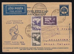 Ungarn 1930 Graf Zeppelin Niederlande Flug Postkarte Budapest nach Rotterdam - Bild 1 von 2