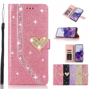 Glitter Wallet Case Women's Card Flip Cover for Samsung S22+/S21+/S20+ FE Ultra - Picture 1 of 33