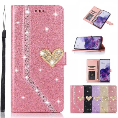 Glitter Wallet Case Women's Card Flip Cover for Samsung S22+/S21+/S20+ FE Ultra - Image 1 of 4