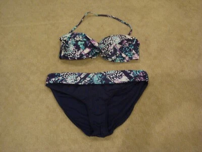 Usado en Excelente Condición Kenneth Cole Bandeau Dos Piezas Traje de Baño Bikini Negro Floral Talla M Foto 1 de 4