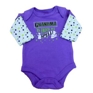F Glory Infant Girl Purple Grandma Under My Spell Creeper Halloween Shirt
