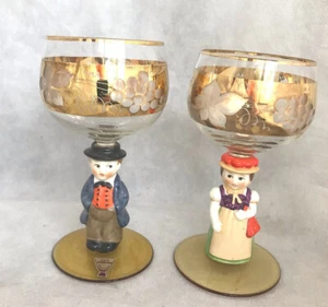Vtg 2 W Germany Hummel Goebel Wine Glasses Boy Girl Gold Rim Grapes 6 1/4" - Picture 1 of 11