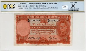 Australia 1942 10 Shillings PCGS Certified Banknote Very Fine 30 Pick 25b R13 - Picture 1 of 2