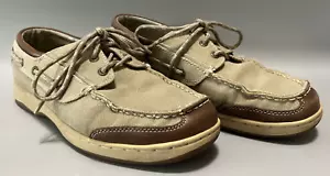 Zapatos mocasines LL Bean Boat para hombre 9,5 anchos tostados de lona/cuero sin cordones - Imagen 1 de 10