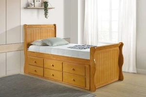 3FT WOODEN CAPTAINS KIDS PULL OUT TRUNDLE GUEST BED STORAGE DRAWERS 0AK / WHITE - Picture 1 of 12