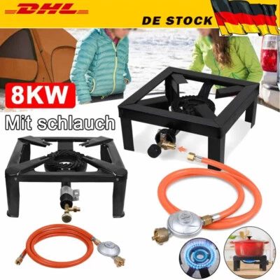 Gaskocher inkl. Gasschlauch mit Druckminder 50 mbar, 8KW Gaskocher Hockerkocher - Bild 1 von 4