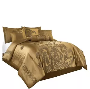 Chezmoi Collection 7-Piece Jacquard Floral Comforter Set (King, Gold) King - Picture 1 of 6