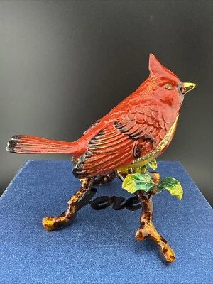 Caja baratija pájaro cardenal cristal esmaltado Jere con collar Foto 1 de 4